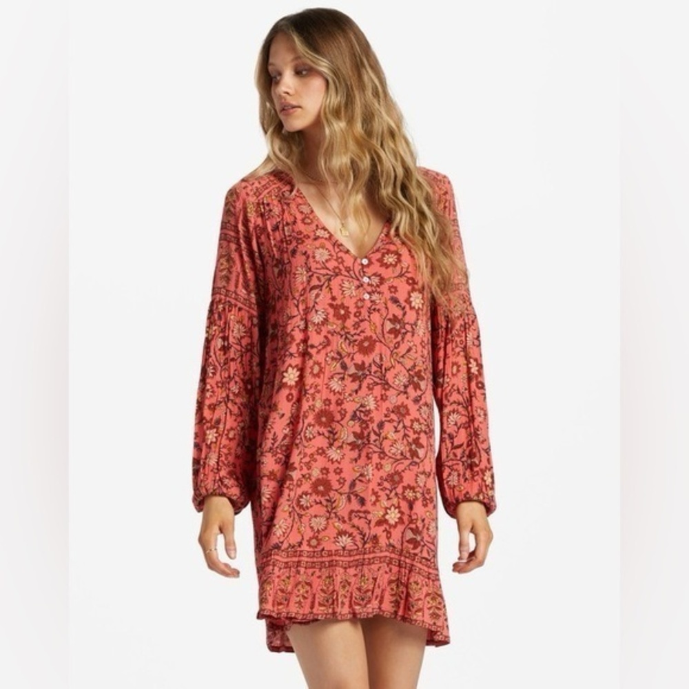 Billabong free as can be babydoll dress- Floral Red